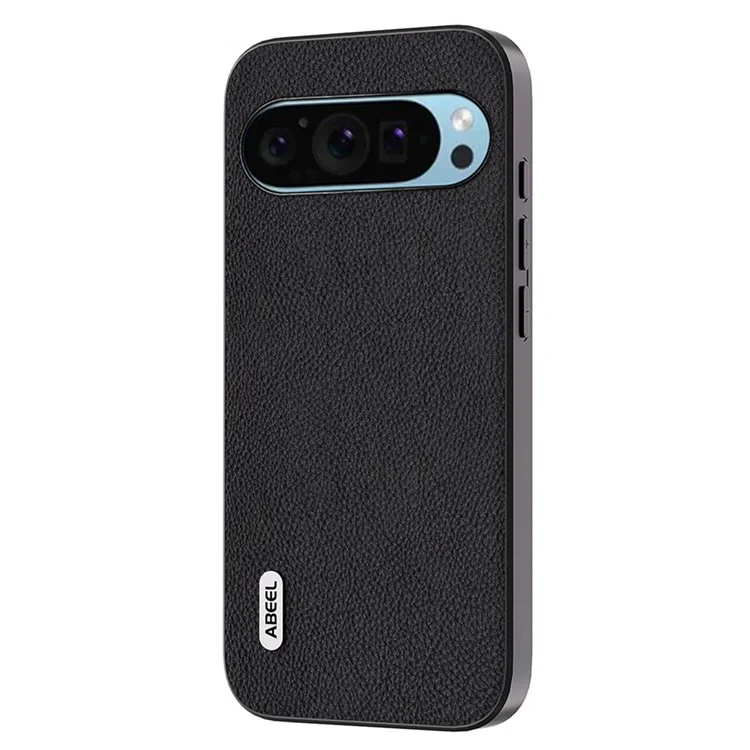ABEEL Para Google Pixel 9 / Pixel 9 Pro Funda Híbrida de Cuero de Vaca Suave TPU+Carcasa Rígida de PC - Negro