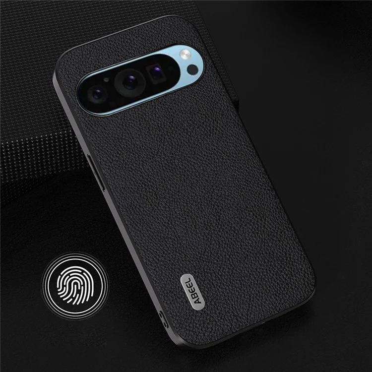 ABEEL Para Google Pixel 9 / Pixel 9 Pro Funda Híbrida de Cuero de Vaca Suave TPU+Carcasa Rígida de PC - Negro