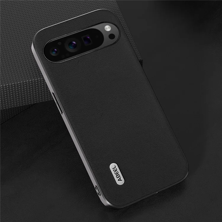 ABEEL для чехла Google Pixel 9 Pro XL Текстурированная кожаная покрытая ПК+ТПУ задняя крышка телефона - Черный