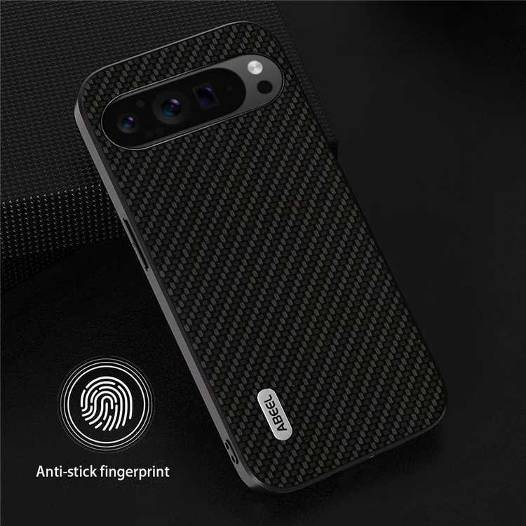 ABEEL Per Google Pixel 9 Pro XL Case LPU+PC+TPU Custodia per Cellulare Texture in Fibra di Carbonio - Nera