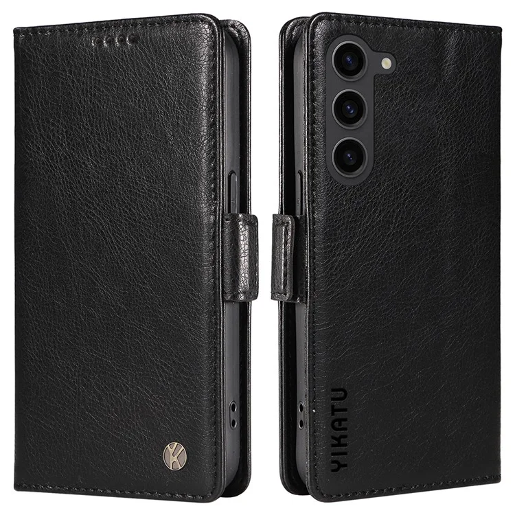 YIKATU YK-007 For Samsung Galaxy S23 Leather Case Magnetic Clasp Wallet Stand Cover - Black