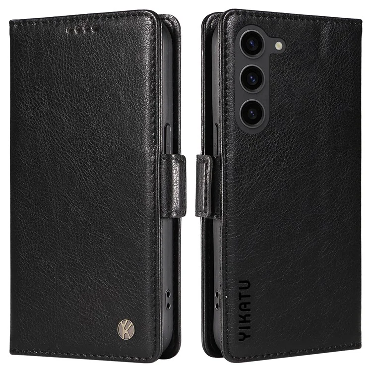 YIKATU YK-007 For Samsung Galaxy S23+ Wallet Case Litchi Texture Leather Flip Phone Cover - Black