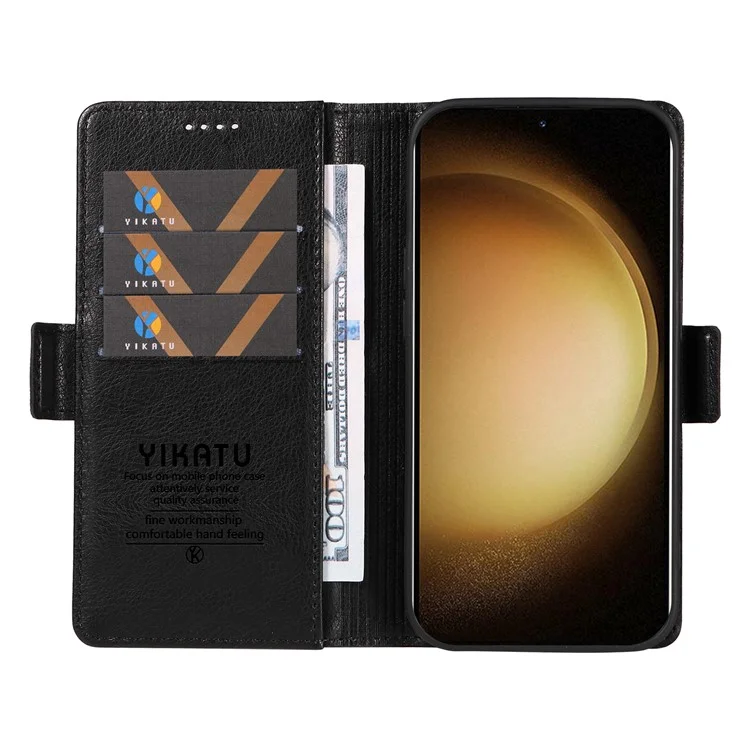 YIKATU YK-007 For Samsung Galaxy S23+ Wallet Case Litchi Texture Leather Flip Phone Cover - Black