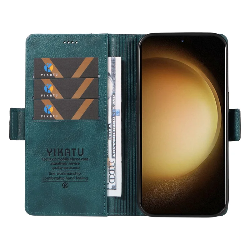 YIKATU YK-007 For Samsung Galaxy S23+ Wallet Case Litchi Texture Leather Flip Phone Cover - Blue