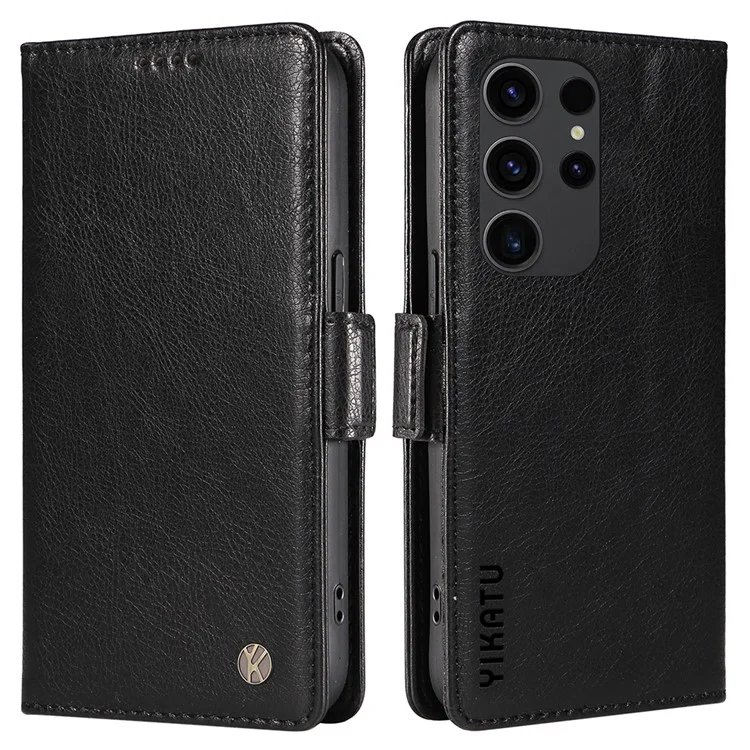 Étui pour téléphone YIKATU YK-007 pour Samsung Galaxy S23 Ultra Housse en cuir PU anti-chute + couverture portefeuille TPU - Noir