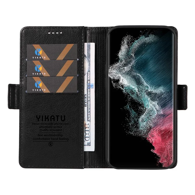 Étui pour téléphone YIKATU YK-007 pour Samsung Galaxy S23 Ultra Housse en cuir PU anti-chute + couverture portefeuille TPU - Noir
