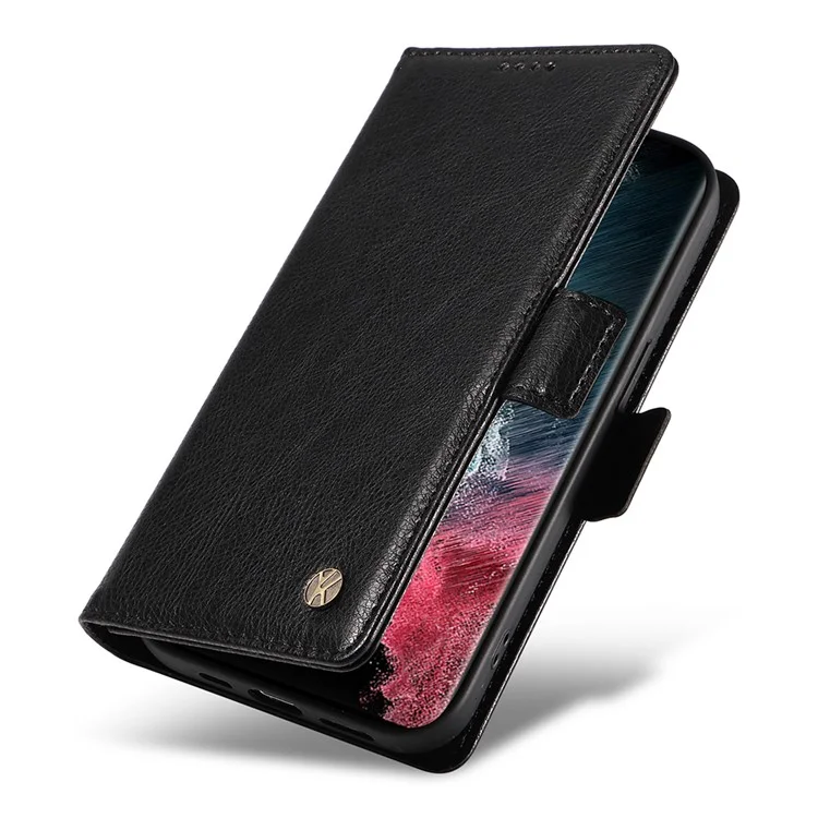 Étui pour téléphone YIKATU YK-007 pour Samsung Galaxy S23 Ultra Housse en cuir PU anti-chute + couverture portefeuille TPU - Noir