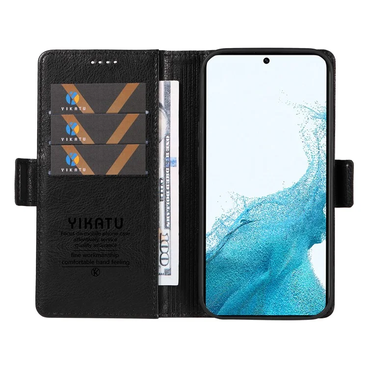 YIKATU YK-007 For Samsung Galaxy S21+ 5G Wallet Case PU Leather Stand Flip Phone Cover - Black