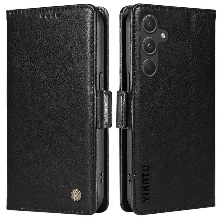 YIKATU YK-007 For Samsung Galaxy A55 5G Protective Case Litchi Texture Leather Phone Case - Black