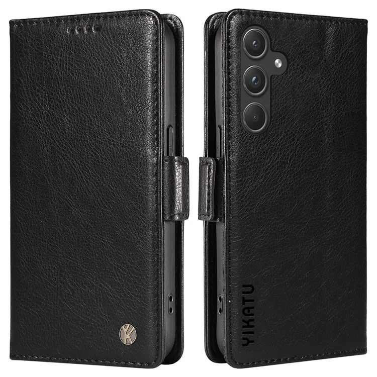 YIKATU YK-007 Para Samsung Galaxy A35 5G Case Carteira Capa de Telefone de Couro com Fecho Magnético - Preto