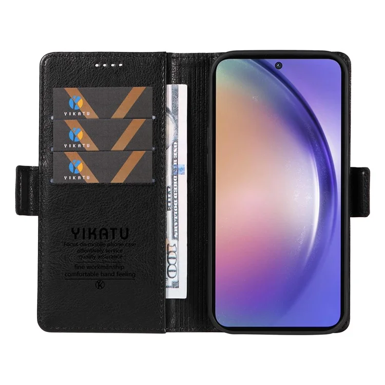 YIKATU YK-007 Para Samsung Galaxy A35 5G Case Carteira Capa de Telefone de Couro com Fecho Magnético - Preto