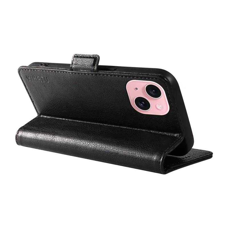 YIKATU YK-007 For iPhone 15 Leather Case Wallet Card Slots Folio Flip Phone Cover - Black