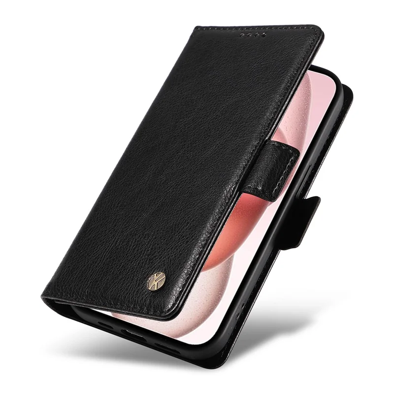 YIKATU YK-007 For iPhone 15 Leather Case Wallet Card Slots Folio Flip Phone Cover - Black