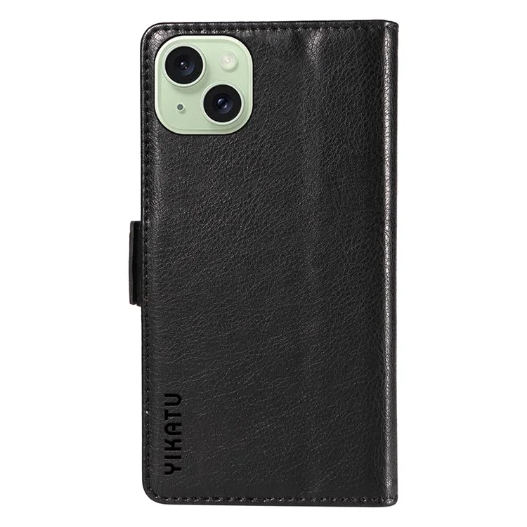 YIKATU YK-007 Funda para iPhone 15 Plus Funda de Billetera de Cuero PU a Prueba de Golpes - Negro
