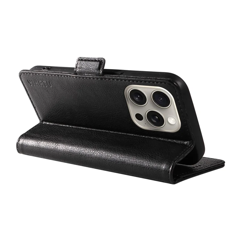 YIKATU YK-007 Voor iPhone 15 Pro Max Hoesje Litchi Structuur Leren Portemonnee Hoes - Zwart