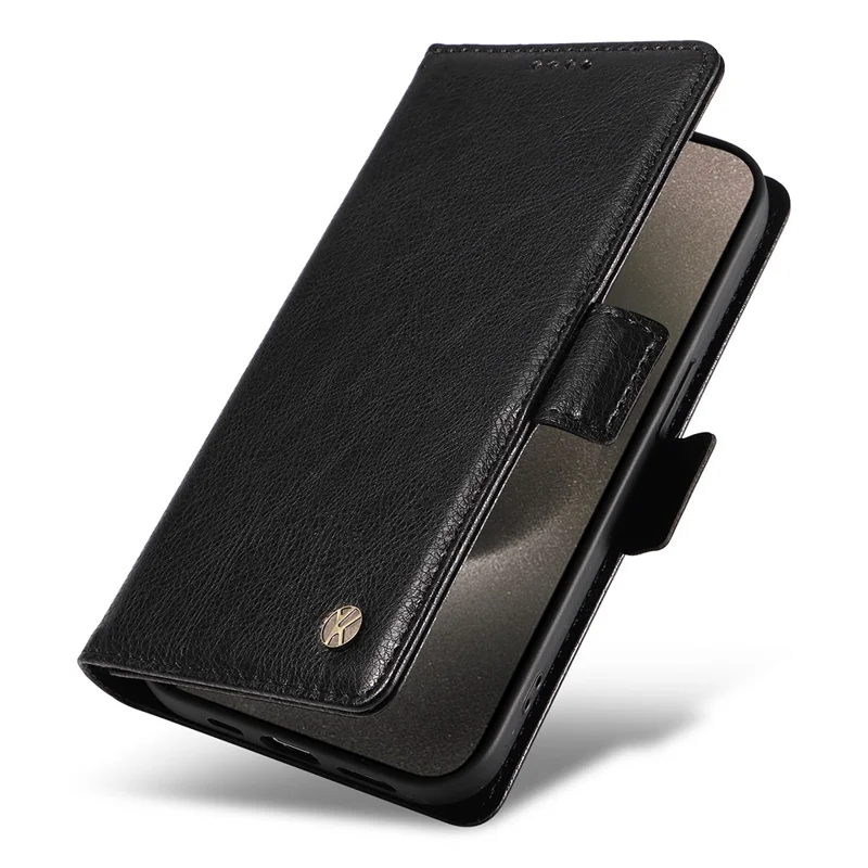 YIKATU YK-007 Voor iPhone 15 Pro Max Hoesje Litchi Structuur Leren Portemonnee Hoes - Zwart