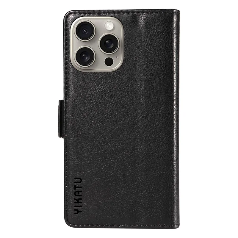 YIKATU YK-007 Voor iPhone 15 Pro Max Hoesje Litchi Structuur Leren Portemonnee Hoes - Zwart