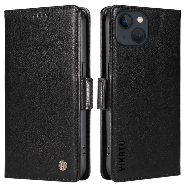 YIKATU YK-007 Für iPhone 14 Magnetische Hülle Litschi-Textur Stoßfeste Lederhülle - Schwarz