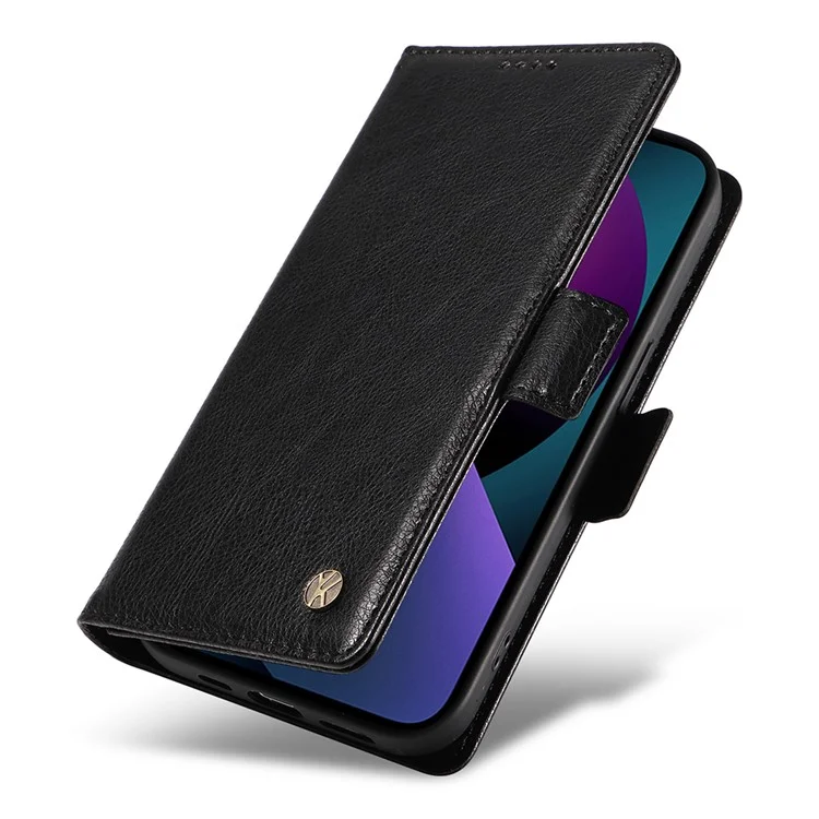 YIKATU YK-007 Für iPhone 14 Magnetische Hülle Litschi-Textur Stoßfeste Lederhülle - Schwarz