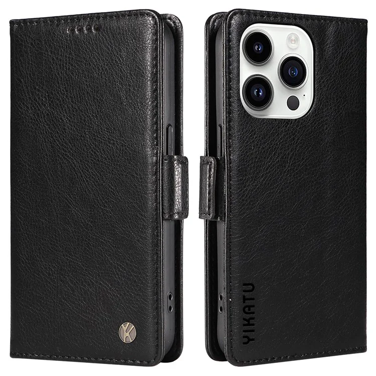YIKATU YK-007 For iPhone 14 Pro Wallet Case Side Magnetic Clasp PU Leather Phone Cover - Black