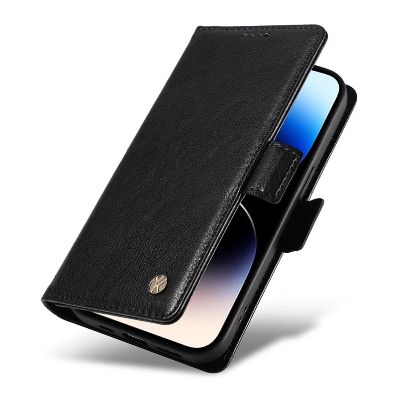 YIKATU YK-007 For iPhone 14 Pro Wallet Case Side Magnetic Clasp PU Leather Phone Cover - Black