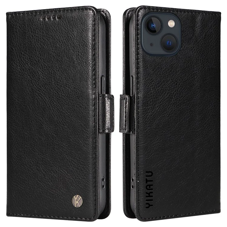 YIKATU YK-007 Para iPhone 13 Funda de Cartera Textura de Litchi Cuero Soporte Cubierta del Teléfono - Negro