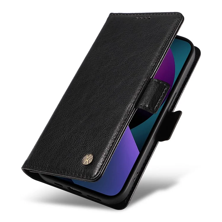 YIKATU YK-007 Para iPhone 13 Funda de Cartera Textura de Litchi Cuero Soporte Cubierta del Teléfono - Negro