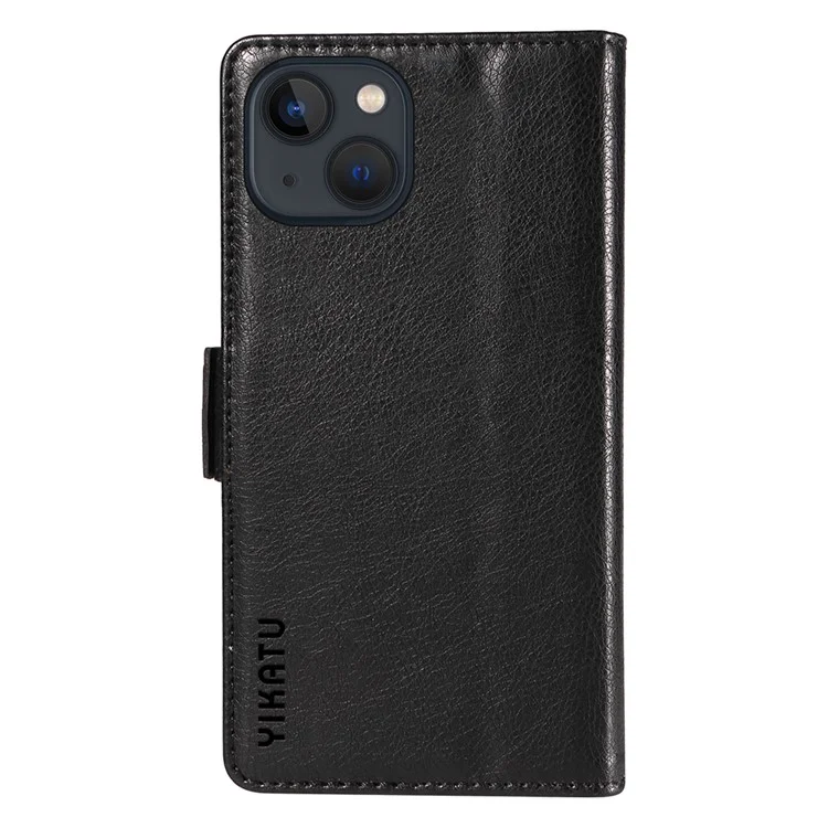 YIKATU YK-007 Para iPhone 13 Funda de Cartera Textura de Litchi Cuero Soporte Cubierta del Teléfono - Negro