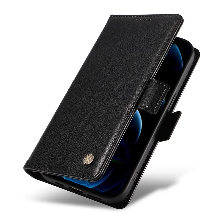 YIKATU YK-007 Für iPhone 13 Pro 6.1 Zoll Hülle Kratzfestes Leder Ständer Telefonabdeckung mit Litchi-Textur - Schwarz