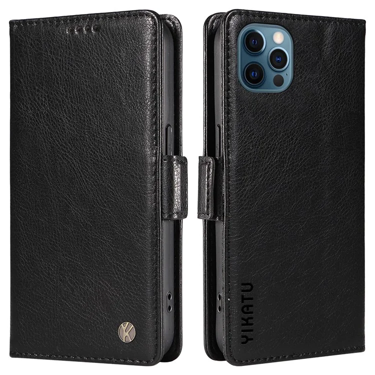 YIKATU YK-007 Hülle für iPhone 12 Pro Max Litchi-Textur PU-Leder Brieftasche Ständer Flip Cover - Schwarz