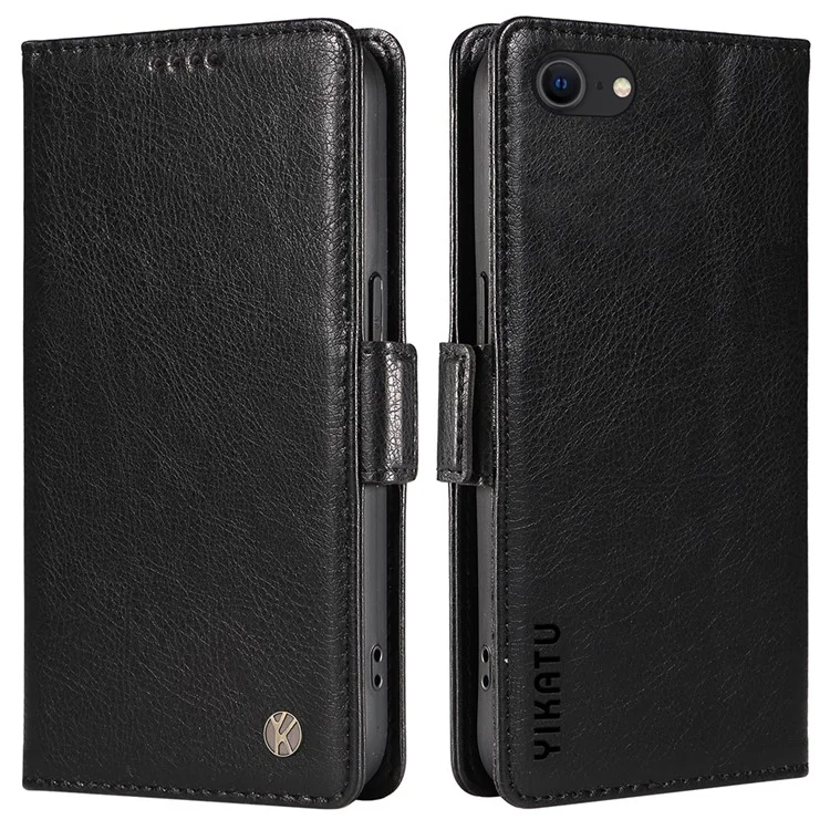 YIKATU YK-007 For iPhone 7 / 8 / SE (2020) / (2022) Case Litchi Texture Leather Wallet Phone Shell - Black