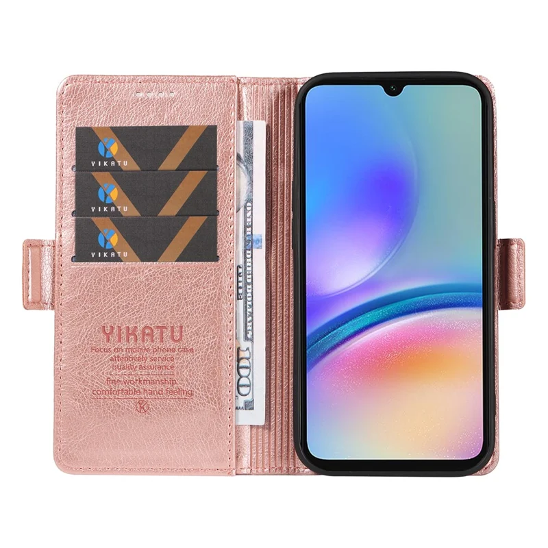 YIKATU YK-007 Para Samsung Galaxy A15 4G / A15 5G Capa Carteira Couro+TPU Fechamento Magnético Capa de Telefone - Rose Gold