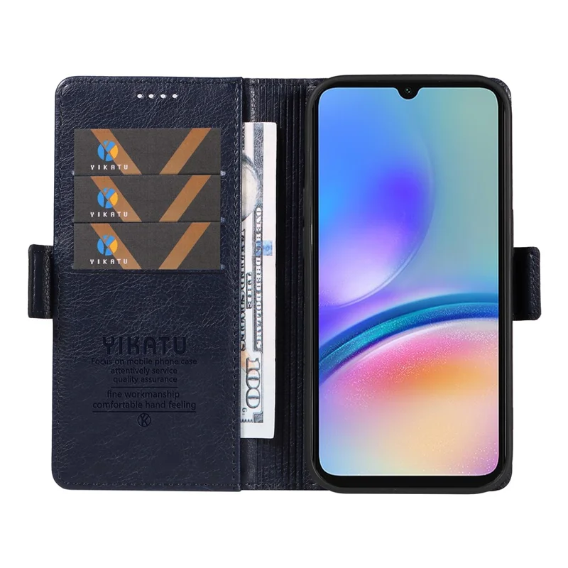 Yikatu YK-007 Para Samsung Galaxy A15 4G / A15 5G Case Willet Leather+TPU Close de Cierre Magnético Cubierta - Azul Marino