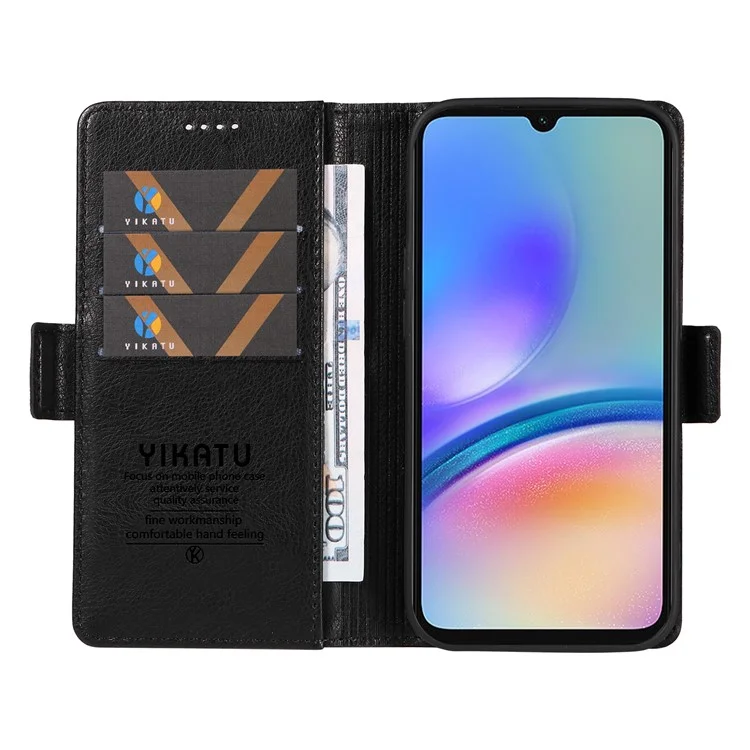 YIKATU YK-007 Para Samsung Galaxy A14 4G / 5G Caso Couro+TPU Carteira Capa de Telefone - Preto