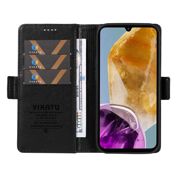 YIKATU YK-007 For Samsung Galaxy M15 5G Wallet Case Magnetic Clasp Leather Phone Cover - Black