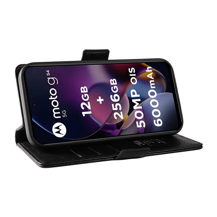 YIKATU YK-007 Capa para Motorola Moto G54 5G Textura de Lichia Capa de Telefone de Couro com Fecho Magnético - Preto