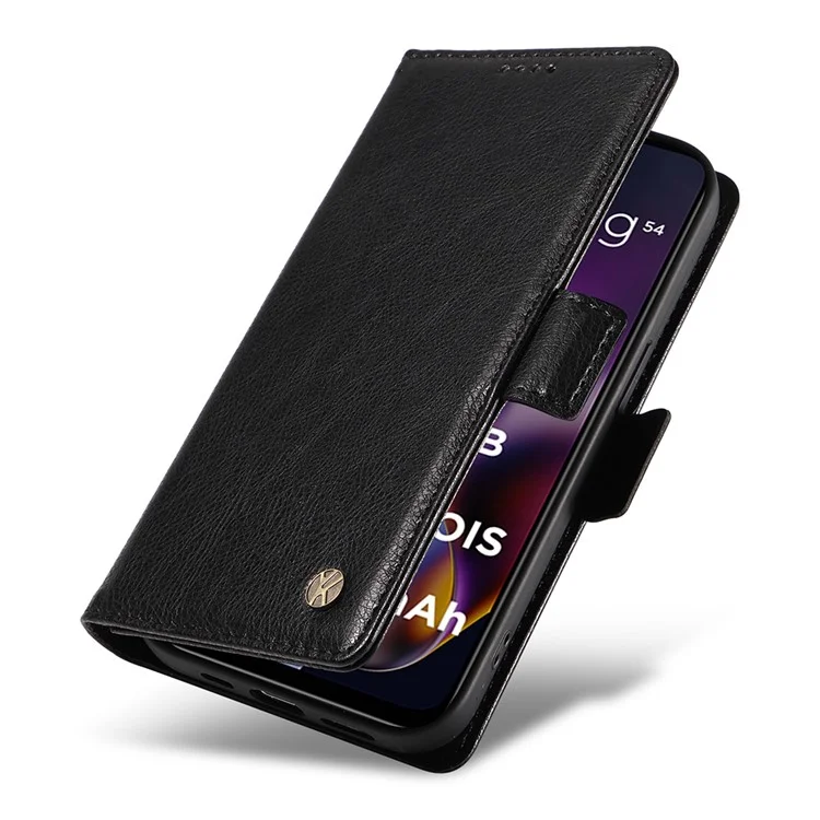 YIKATU YK-007 Capa para Motorola Moto G54 5G Textura de Lichia Capa de Telefone de Couro com Fecho Magnético - Preto