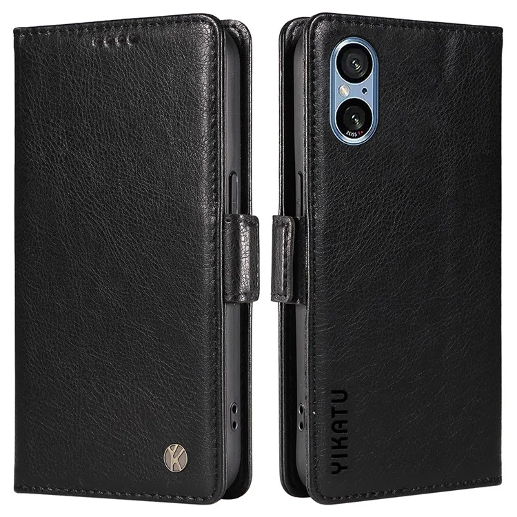 YIKATU YK-007 For Sony Xperia 5 V Case PU Leather Drop Protection Stand Phone Shell - Black