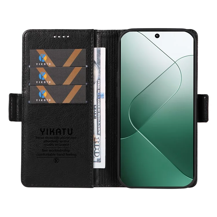 YIKATU YK-007 Funda para Xiaomi 14 Textura de Piel de Litchi Cubierta de Teléfono con Broche Magnético - Negro