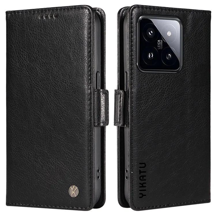 YIKATU YK-007 Funda de cartera para Xiaomi 14 Pro, textura de litchi PU Leather, funda protectora para teléfono - Negro