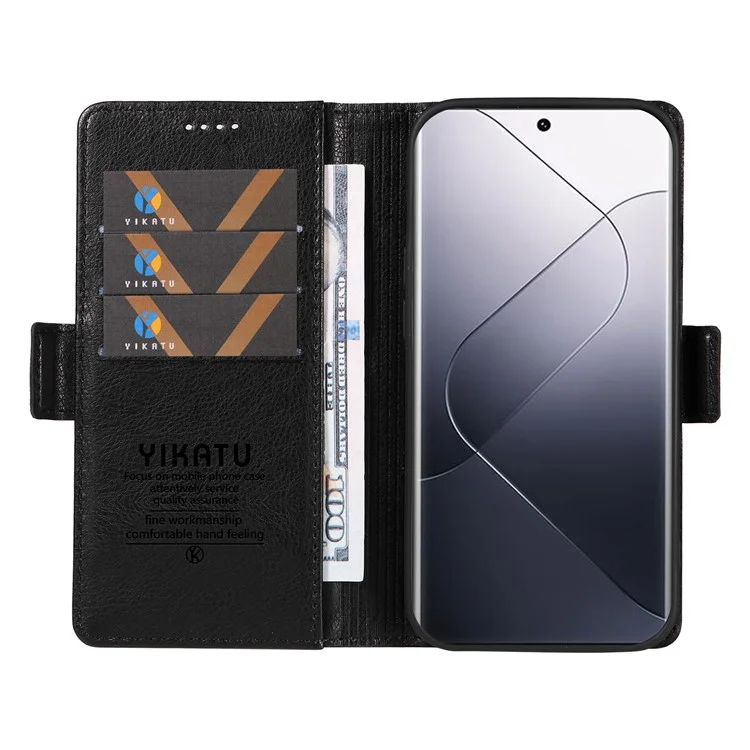 YIKATU YK-007 Funda de cartera para Xiaomi 14 Pro, textura de litchi PU Leather, funda protectora para teléfono - Negro