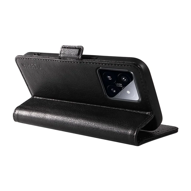 YIKATU YK-007 Funda de cartera para Xiaomi 14 Pro, textura de litchi PU Leather, funda protectora para teléfono - Negro