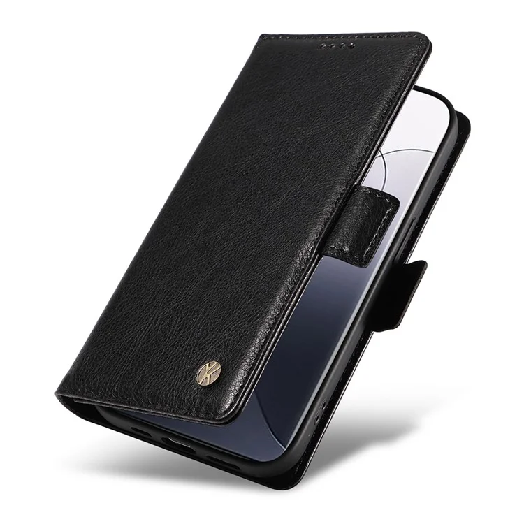 YIKATU YK-007 Funda de cartera para Xiaomi 14 Pro, textura de litchi PU Leather, funda protectora para teléfono - Negro