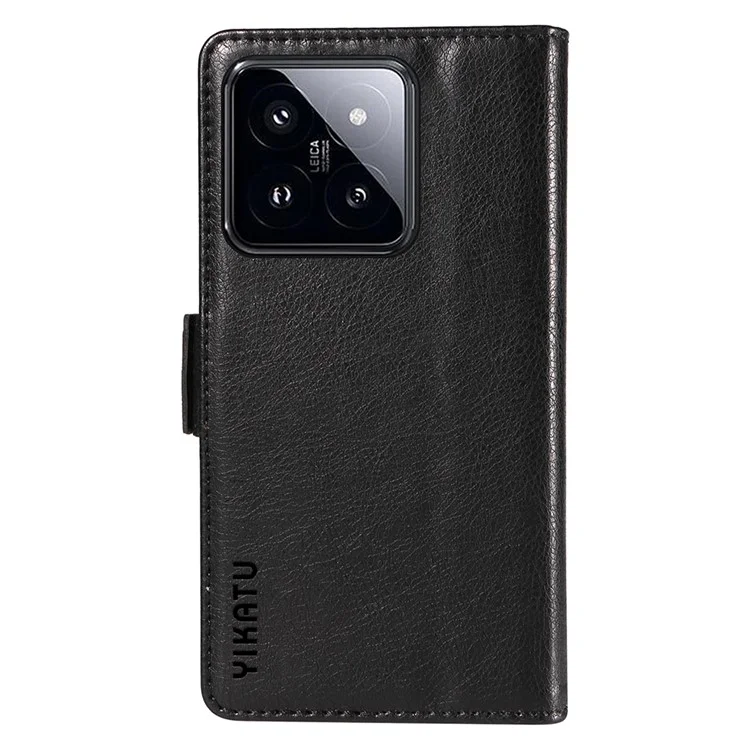 YIKATU YK-007 Funda de cartera para Xiaomi 14 Pro, textura de litchi PU Leather, funda protectora para teléfono - Negro