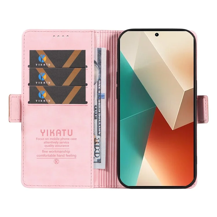 YIKATU YK-007 For Xiaomi Redmi Note 13 5G Leather Wallet Case Folding Stand Phone Cover - Pink