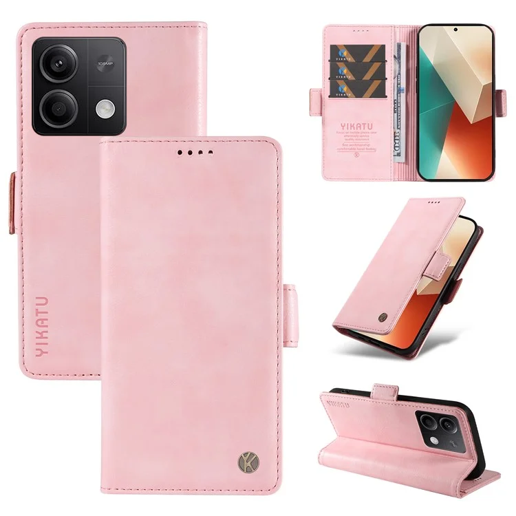 YIKATU YK-007 For Xiaomi Redmi Note 13 5G Leather Wallet Case Folding Stand Phone Cover - Pink