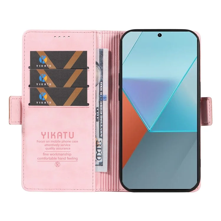 YIKATU YK-007 Para Xiaomi Poco X6 5G / Redmi Note 13 Pro 5G Funda Billetera Textura Piel de Licor - Rosa