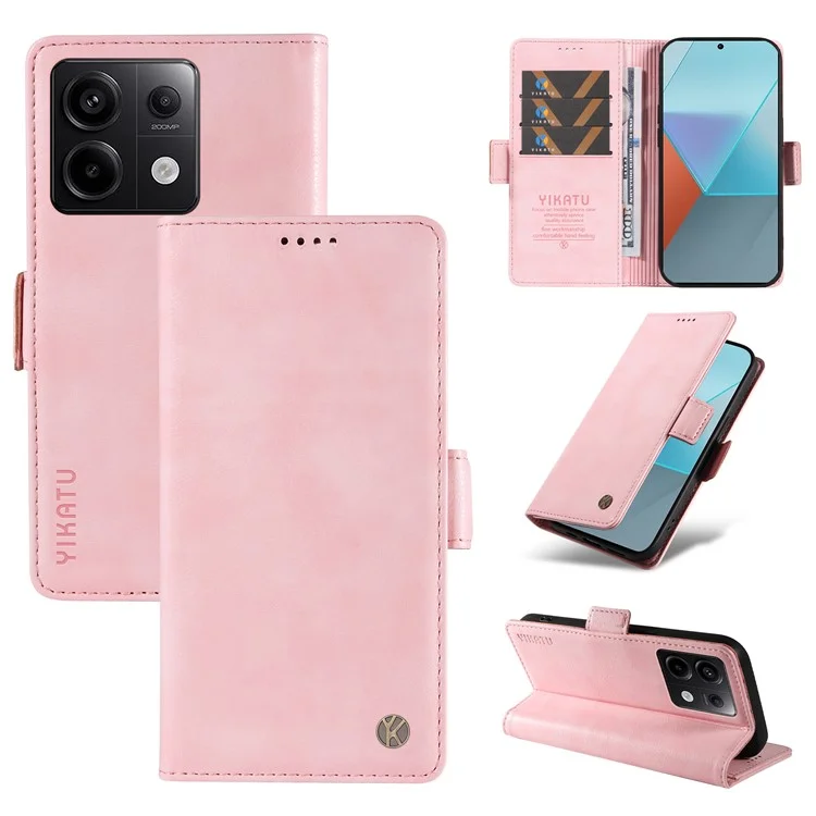 YIKATU YK-007 Para Xiaomi Poco X6 5G / Redmi Note 13 Pro 5G Funda Billetera Textura Piel de Licor - Rosa