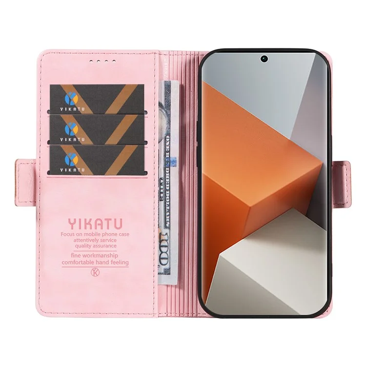 YIKATU YK-007 Für Xiaomi Redmi Note 13 Pro+ 5G Brieftasche Hülle Magnetverschluss Leder Handyhülle - Pink