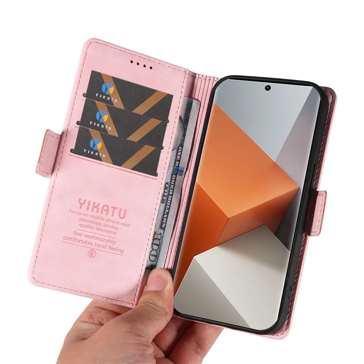 YIKATU YK-007 Für Xiaomi Redmi Note 13 Pro+ 5G Brieftasche Hülle Magnetverschluss Leder Handyhülle - Pink